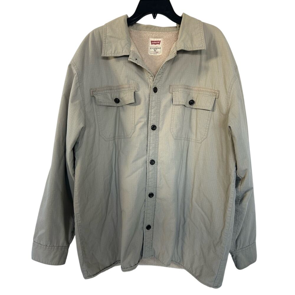 Levi’s Men’s Beige Sherpa Fleece Button-Down Jacket